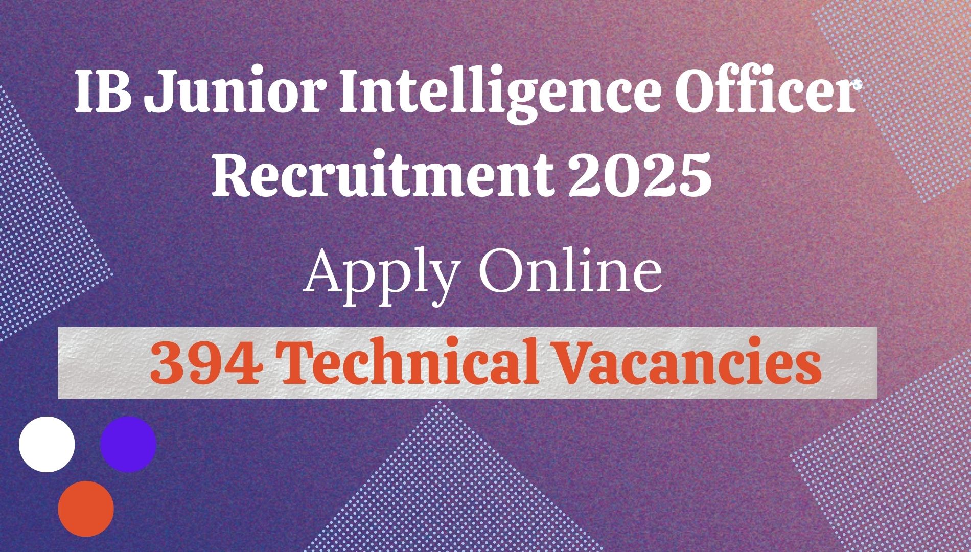 IB Junior Intelligence Officer Recruitment 2025 Notification Out, Apply Online for 394 Technical Vacancies
